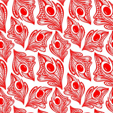 Beyaz arkaplan, doku, tasarım üzerinde kırmızı soyut dekoratif elementlerin kusursuz deseni