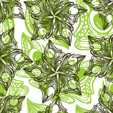 seamless black and green pattern of abstract decorative elements on white background, texture, design