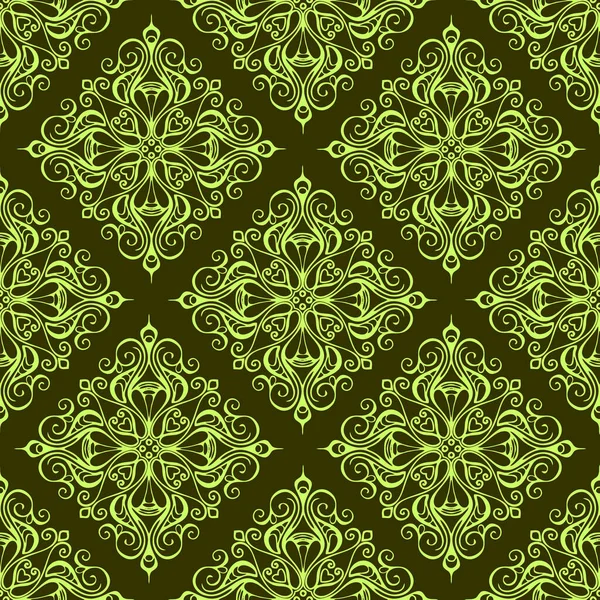 seamless graphic pattern, tile with abstract geometric green ornament on olive background, texture, design