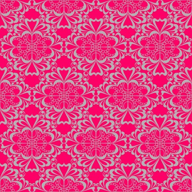 seamless graphic pattern, floral gray ornament tile on pink background, texture, design