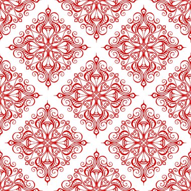 seamless graphic pattern, tile with abstract geometric red ornament on white background, texture, design