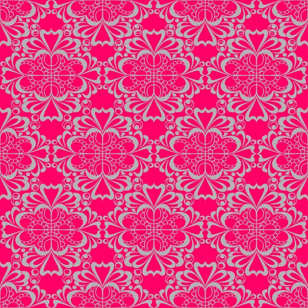 seamless graphic pattern, floral gray ornament tile on pink background, texture, design