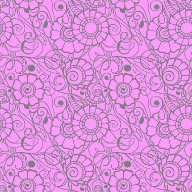Pembe arka planda, desen, desen, dizayn ve desen üzerinde çiçeklerin kusursuz gri hatları.