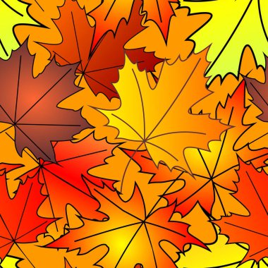 bright autumn seamless pattern of maple yellow and red leaves on a red background, texture, design