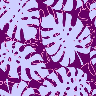 tropical leaves seamless purple blue pattern, texture, background