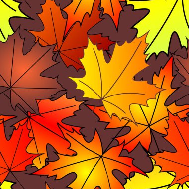 bright autumn seamless pattern of maple yellow and red leaves on a brown background, texture, design