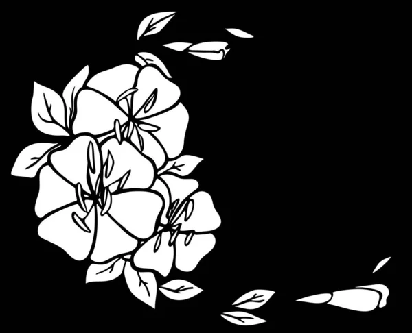 Λευκό Περίγραμμα Σχέδιο Ενός Λουλουδιού Μαύρο Φόντο Λογότυπος Μονόχρωμος Σχεδιασμός — Διανυσματικό Αρχείο