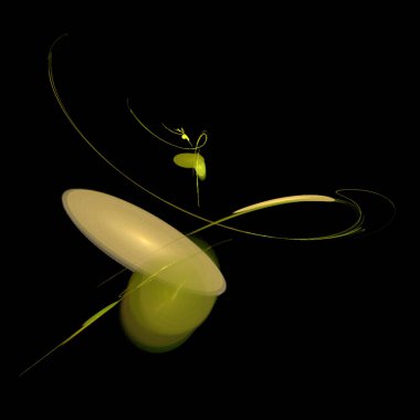 yellow and green abstract drawing on a black background, color digital graphics, design