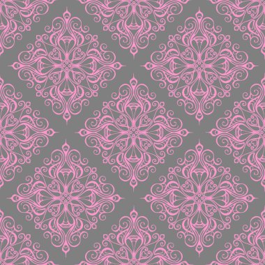 Kusursuz grafik deseni, soyut geometrik pembe süslemeli gri arkaplan, doku, tasarım