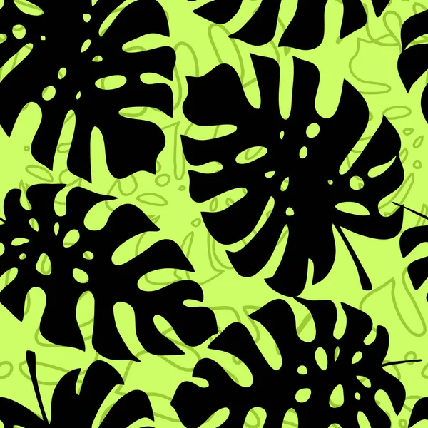Feuilles Tropicales Sans Couture Motif Noir Vert Texture Fond — Image vectorielle