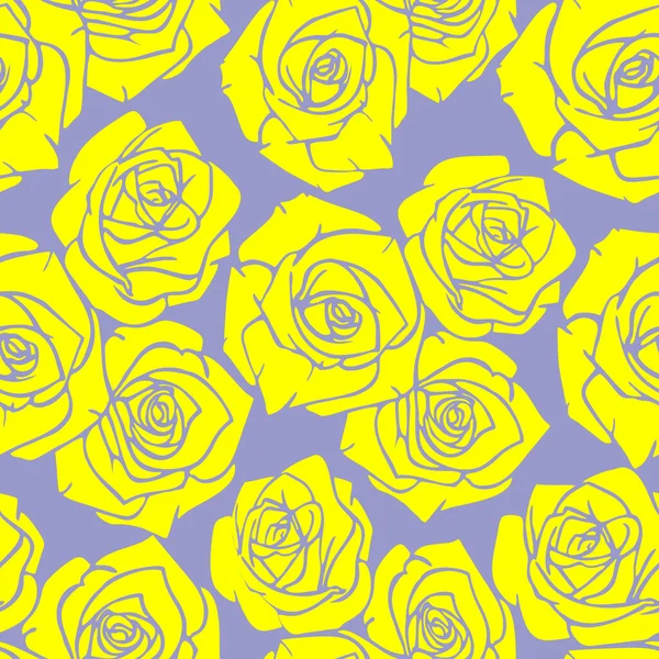 Nahtlose Grafische Muster Von Gelben Silhouetten Von Rosen Auf Blauem — Stockvektor
