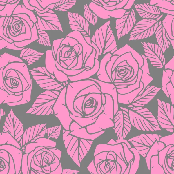 灰色背景 图案的无缝隙的粉红色不对称玫瑰花纹 — 图库矢量图片