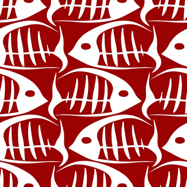 Графические Красные Белые Скелеты Рыбы Бесшовный Узор Текстура Фон — стоковый вектор