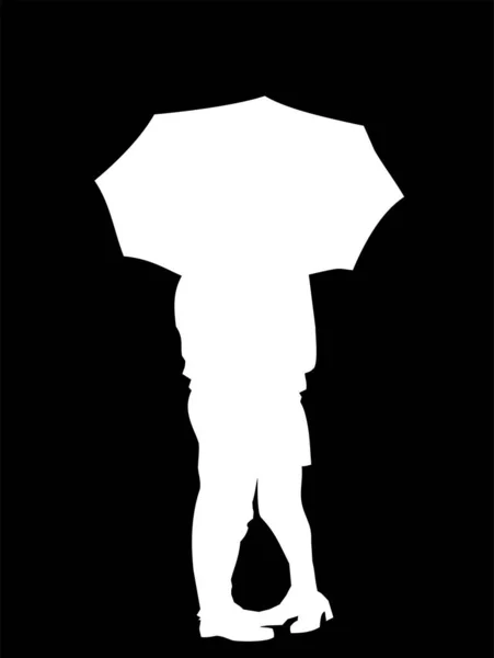 Weiße Zeichnung Eines Paares Unter Einem Regenschirm Auf Schwefelgrund Monochrome — Stockvektor