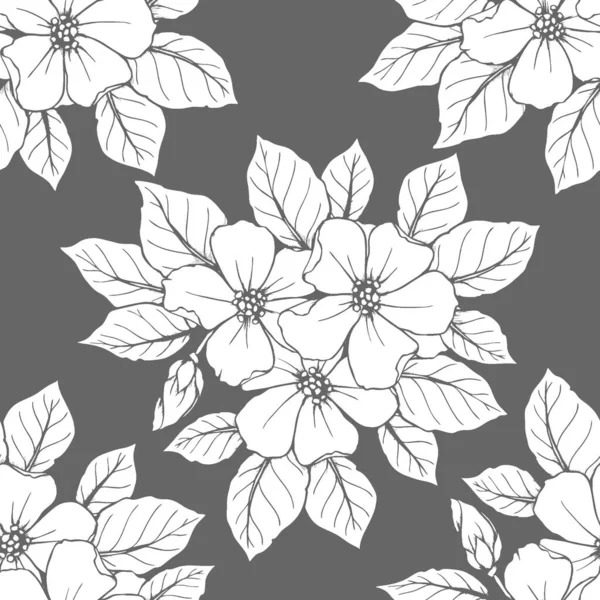 Seamless Contour Pattern Large White Flowers Gray Background Texture Design — Stock Photo, Image