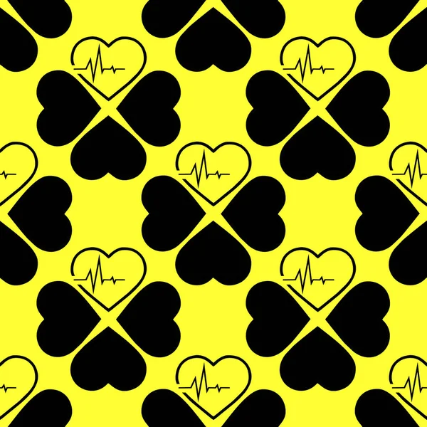 simple seamless pattern of black hearts on a yellow background, texture, design
