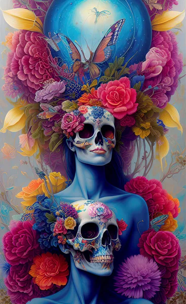 parlak grafik kafatası ve kırmızı güller, ölüm günü, tasarım, arkaplan