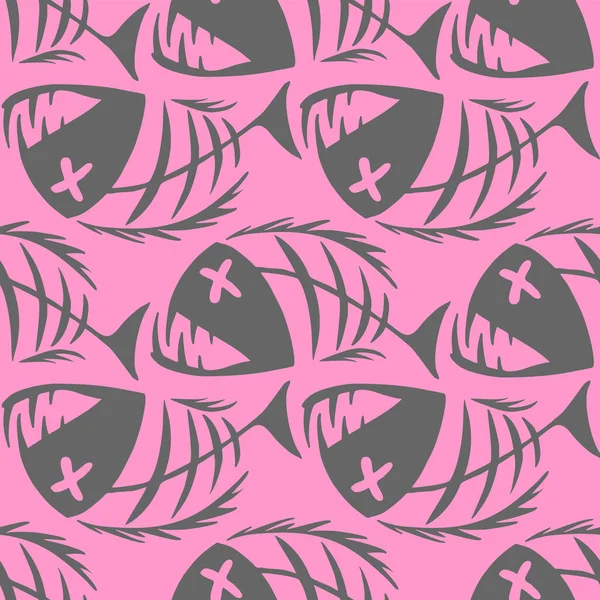 Helder Naadloos Patroon Van Grijze Grafische Visskeletten Een Roze Achtergrond — Stockfoto