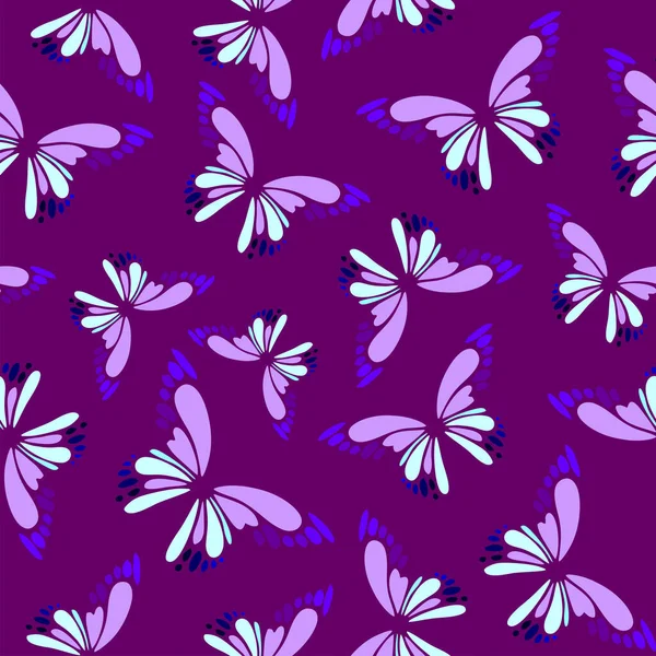 Nahtloses Muster Von Blau Violetten Dekorativen Schmetterlingen Auf Magenta Hintergrund — Stockvektor