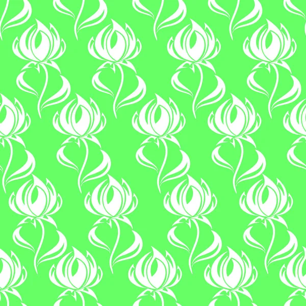 Бесшовный Контур Больших Белых Цветов Зеленом Фоне Текстура Дизайн — стоковый вектор