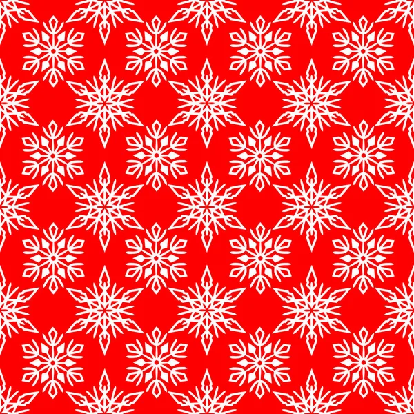 Patrón Sin Costuras Copos Nieve Blancos Sobre Fondo Rojo Textura — Vector de stock