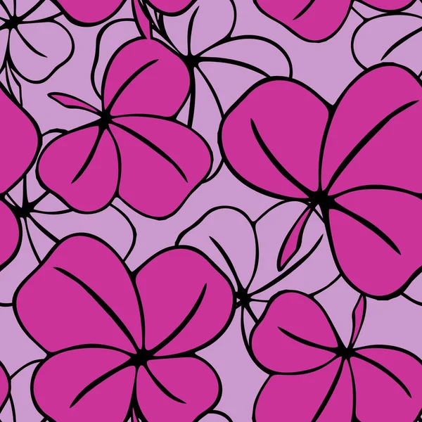 Seamless Asymmetrical Pattern Clover Leaves Purple Tones Black Contouros Design — Archivo Imágenes Vectoriales