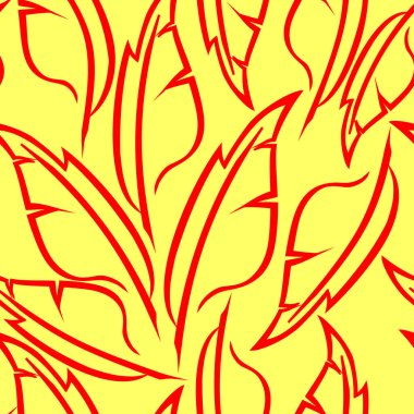 Sarı arkaplan, doku, tasarım üzerine biçimlendirilmiş tüylerin kırmızı grafik çizimi