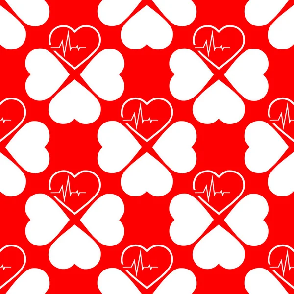 Kırmızı Zemin Doku Dizayn Üzerinde Beyaz Kalplerin Kusursuz Deseni — Stok Vektör