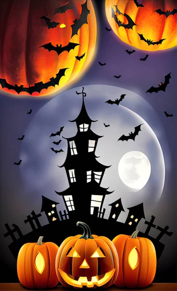 Halloween Illusztráció Izzó Sütőtök Háttérben Régi Vár Design — Stock Fotó