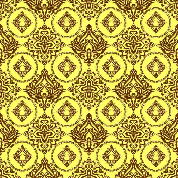 Seamless Graphic Pattern Tile Abstract Geometric Brown Ornament Yellow Background — Stockvektor