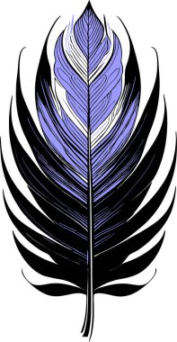 Basit grafik çizimi siyah ve mavi kuş tüyü, çizim, logo