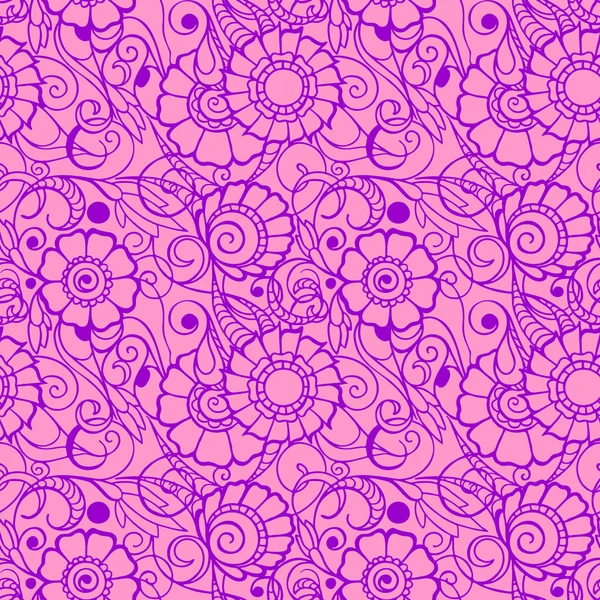 Nahtlose Muster Von Magenta Konturen Von Blumen Auf Rosa Hintergrund — Stockvektor
