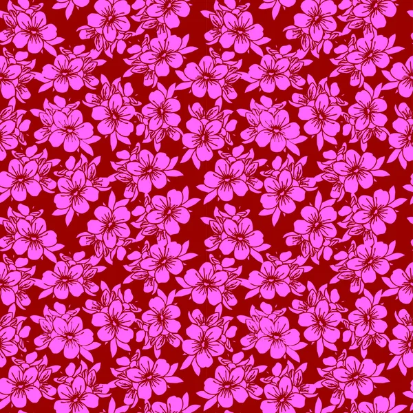 Motif Sans Couture Silhouettes Roses Fleurs Sur Fond Rouge Texture — Image vectorielle