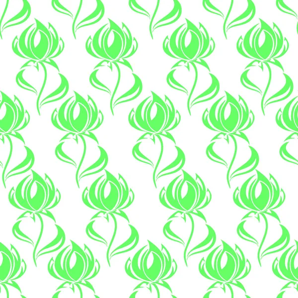 Motif Contour Sans Couture Grandes Fleurs Vertes Sur Fond Blanc — Image vectorielle