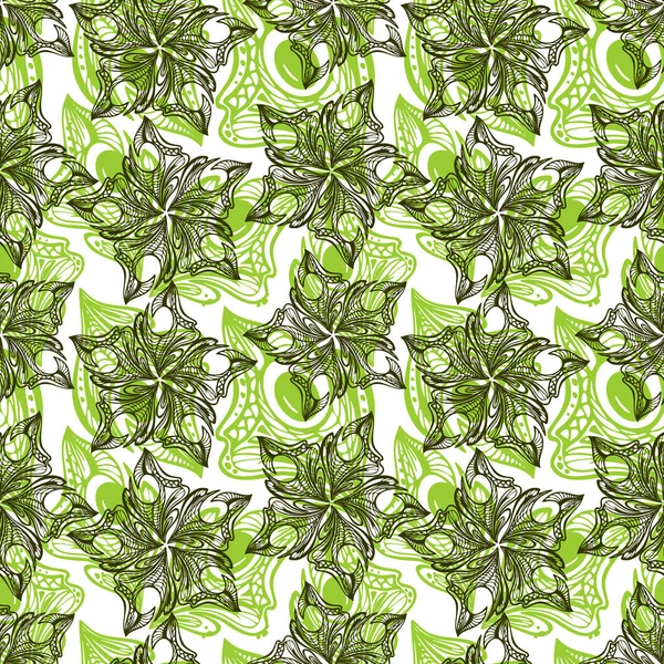 Seamless Black Green Pattern Abstract Decorative Elements White Background Texture — Stockvektor