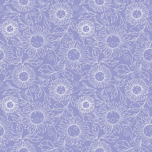 Nahtloses Muster Weißer Blumenkonturen Auf Blauem Hintergrund Textur Design — Stockvektor