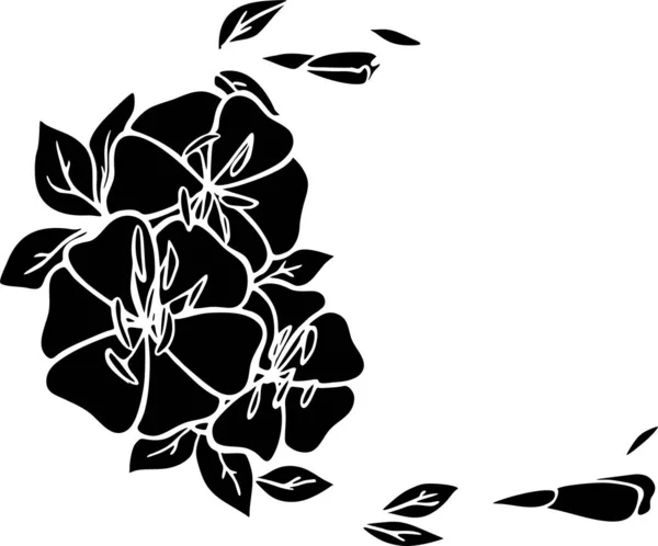 Black Contour Drawing Two Large Flowers Leaves — Vetor de Stock