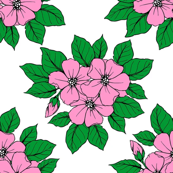 白い背景にピンク色の大きな花のシームレスなパターン テクスチャ デザイン — ストックベクタ