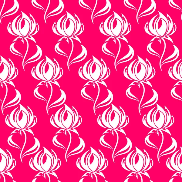Бесшовный Контурный Рисунок Крупных Белых Цветков Розовом Фоне Текстура Дизайн — стоковый вектор