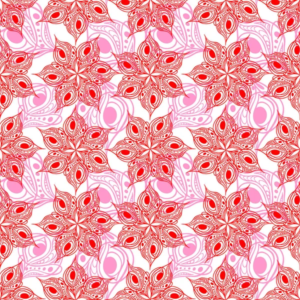 Naadloos Patroon Van Abstract Roze Rode Grafische Elementen Een Witte — Stockvector