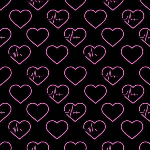 Einfaches Nahtloses Muster Aus Rosa Herzen Auf Schwarzem Hintergrund Textur — Stockvektor