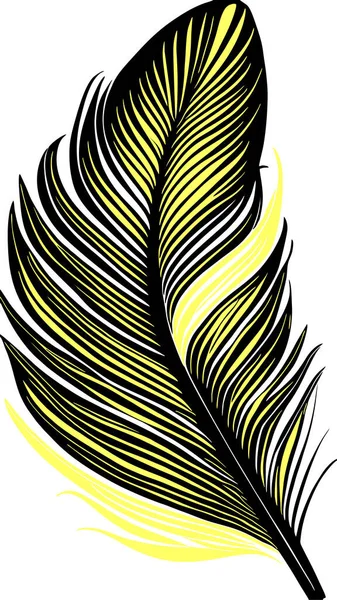 単純なグラフィック描画黒と黄色の鳥の羽 スケッチ — ストックベクタ