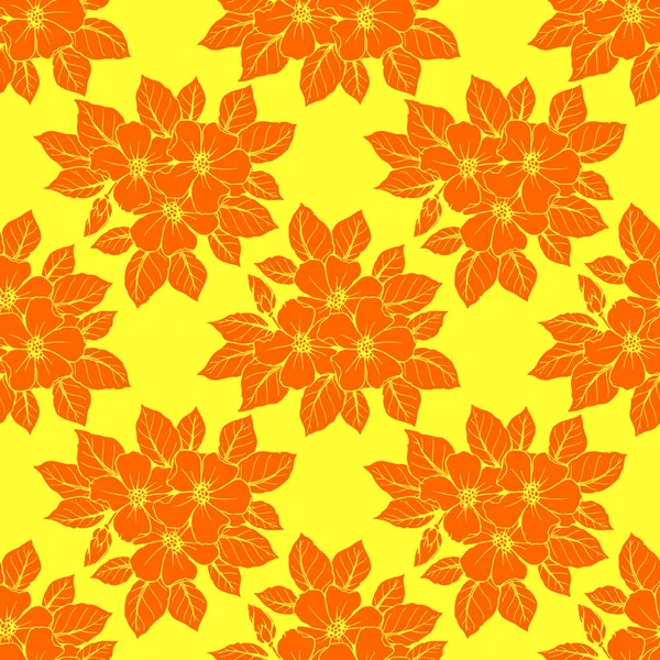 Zökkenőmentes Kontúr Minta Nagy Narancs Virágok Sárga Alapon Textúra Design — Stock Vector