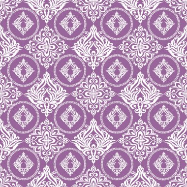 Kusursuz grafik deseni, soyut geometrik beyaz süslemeli, mor arkaplan, doku, tasarım