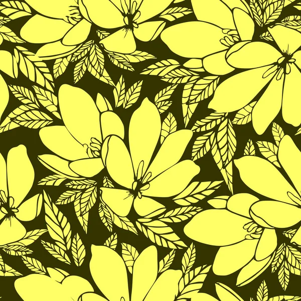 绿色背景 背景上的不对称无缝黄花等高线图案 — 图库矢量图片