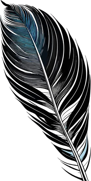Einfache Grafische Zeichnung Schwarzer Und Blauer Vogelfeder Skizze Logo — Stockvektor