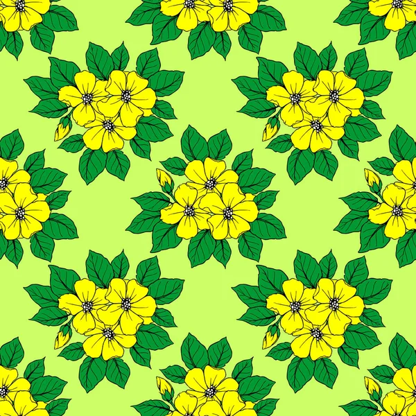 Nahtloses Muster Aus Großen Gelben Blüten Auf Grünem Hintergrund Textur — Stockvektor
