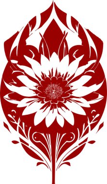 Beyaz arkaplanda bir buket çiçeğin kırmızı grafik çizimi, tasarım