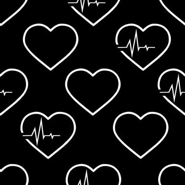 Einfaches Nahtloses Muster Weißer Herzen Auf Schwarzem Hintergrund Textur Design — Stockvektor