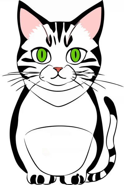 Desenho Gráfico Gato Branco Com Olhos Verdes Logotipo — Vetor de Stock